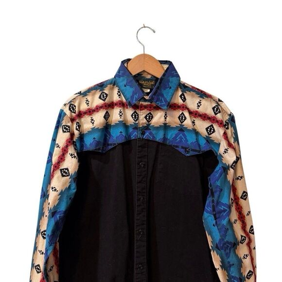 VINTAGE 90S WILD WEST DESIGN AZTEC SOUTHWEST WESTERN SHIRT L USA - Picture 3 of 11